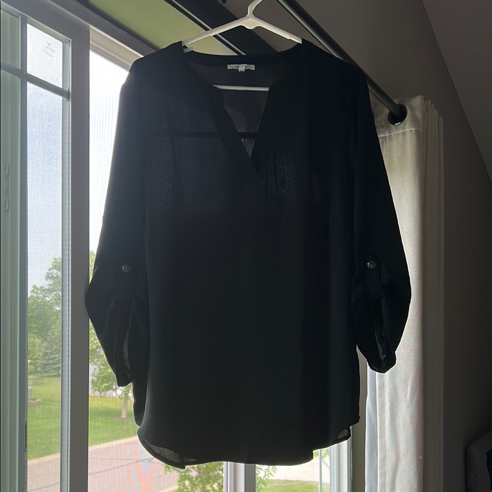 Maurices Black Mandarin Collar 3/4 Sleeve Blouse